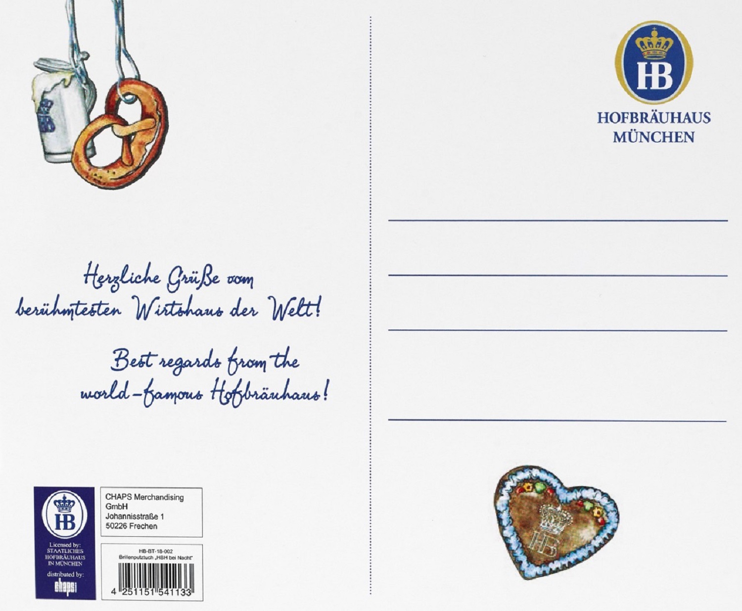 Brillenputztuch mit Hofbräuhaus München Motiv im Postkartenformat.