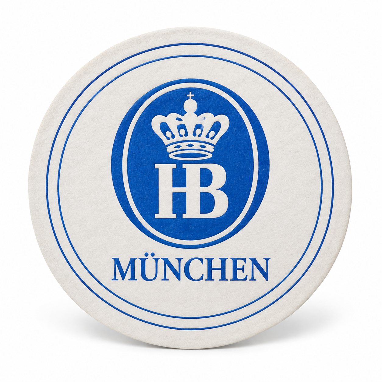 runder Bierdeckel mit blauem HB Logo