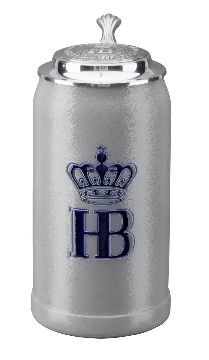 HB-Krug 1,0 l Salzglasur mit Zinndeckel – klassischer Maßkrug mit HB-Krone.
