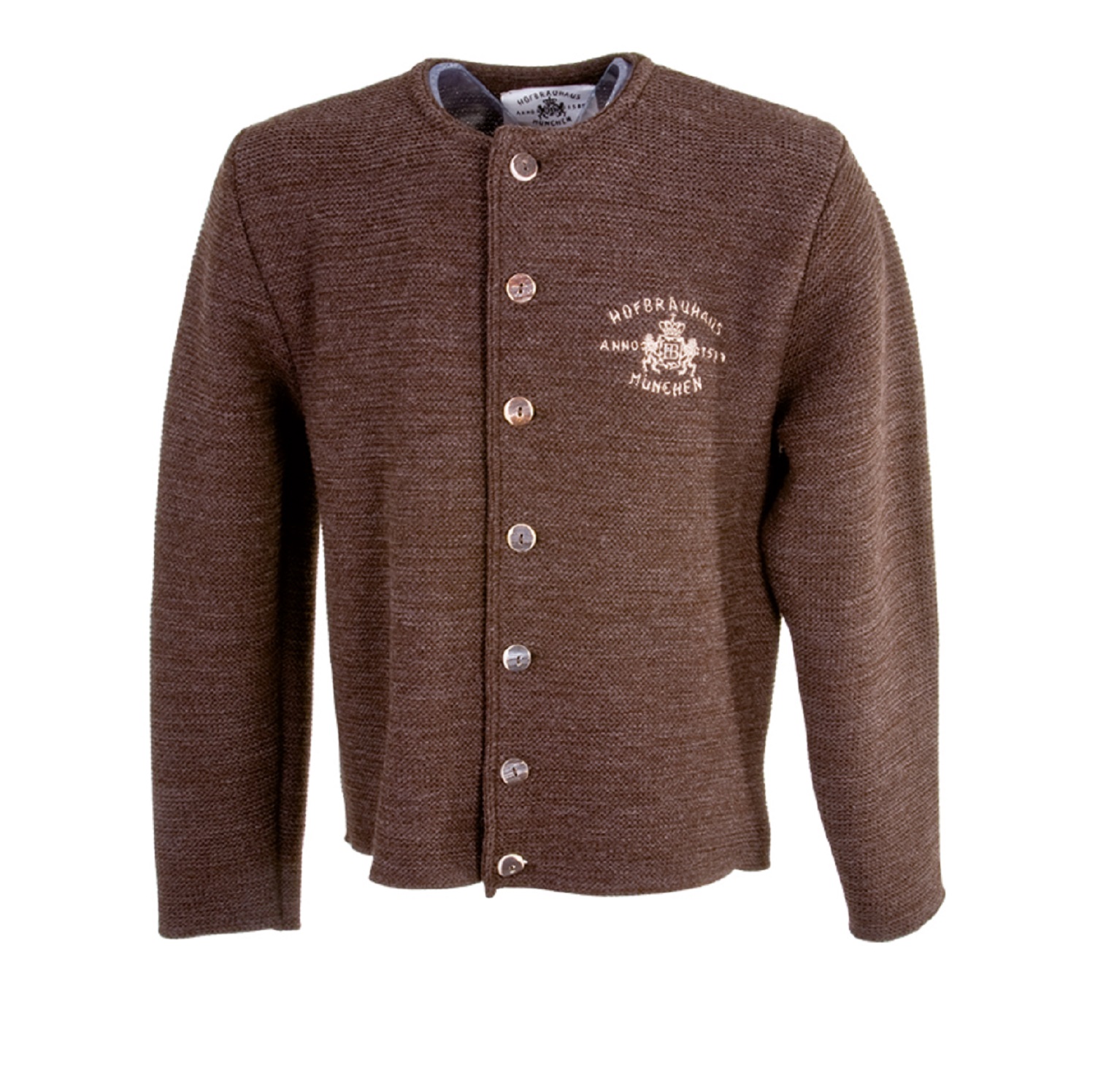Strickjacke braun Herren für Tracht mit HB-Logostickerei auf Brust