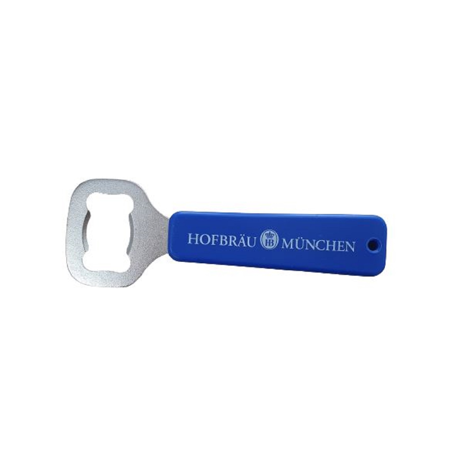 Klassischer Flaschenöffner mit blauem Griff, HB-Logo-Schriftzug